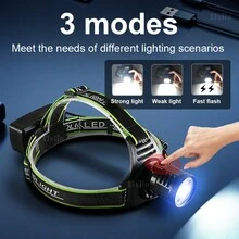 Nueva lámpara frontal de alta potencia con 5 * XHP50.2 LED, con pantalla digital, carga tipo C y universal, lámpara portátil para la cabeza para pesca nocturna - Negro - Ver 5