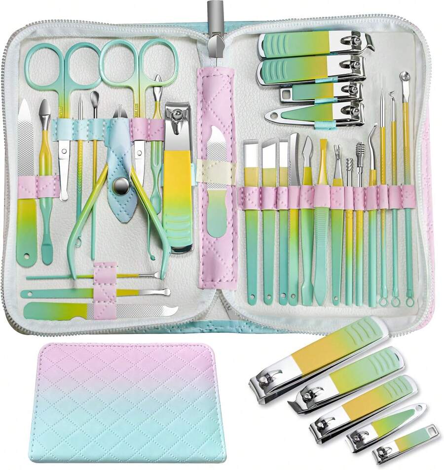 Hot 30 In 1 Multifunctional Manicure Pedicure Set Stainless Steel Nail Clippers Toenail Tools Kit For Women Men Battery Free Labor Saving Pet Nail Clipper Easy Grooming Supplies For Dogs Cats Travel Holiday Gift