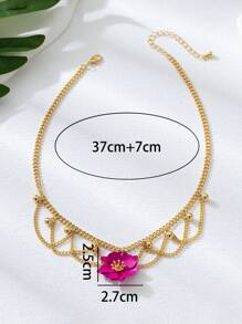 1 Stück Sommer Bohemien Vibrant Fuchsie asymmetrischer 5-Blüten Blumen Anhänger Halskette für Frauen, geeignet für Reisen, Urlaub, täglichen Outfit Tragen, Sommer Schmuck