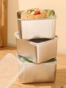 6pcs Stainless Steel Food Storage Container Set With Lids, Kitchen Fridge Organizer Boxes For Home, Outdoor Picnic, Camping, BBQ, Lunch Box With Separate Sauce Compartment, Airtight & Leakproof