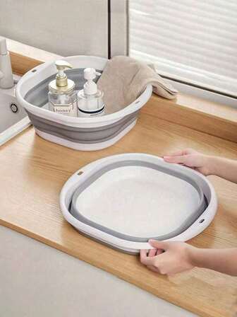 1pc Portable Foldable Wash Basin, Multi-Function Folding Basin, Household Laundry Basin, Bucket, Water Container, Fruit And Vegetable Wash Basin, Foot Basin, Folding Basin, Can Be Used In Bathroom, Travel, College Dormitory, Portable Bathroom Decoration, Wash Face, Wash Vegetables, Wash Underwear, Soak Feet, Suitable For Home, School, Office, Car, Save Space Back To School