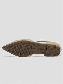 女士时尚舒适简约百搭平底尖头软皮一脚蹬鞋，适合搭配裙子 - 卡其色 - 查看 3