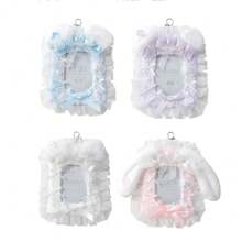 Rosyposy K-POP Fluffy Lace Photocard Holder 3.5" With Keychain - Cute Double-Sided Idol Card Protector Sleeve For Backpack, Purse, School Supplies,Back To School
