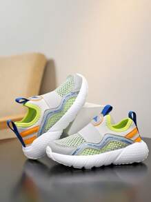 Children's Lightweight Sport Shoes, One Touch Slip-On Design, Breathable & Comfortable, Shock-Absorbing Toe Cap, Suitable For Casual, Sports, Daily Wear, Spring/Autumn