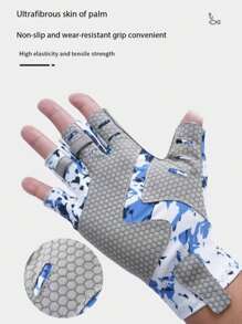 Wear-Resistant Anti-Slip Sunscreen Sweat Breathable Anti-Slip Anti-Spike Tiger Outdoor Fishing Equipment Half-Finger Sea Fishing Fishing Gloves Summer Sunscreen Ice Silk Fishing Gloves Outdoor Sports