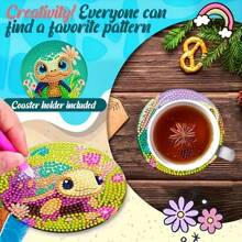 6pcs DIY Diamond Painting Coaster Set, Turtle Design, Wooden Diamond Art Mosaic Drink Coasters, Non-Slip Table Mats, Christmas Decor, Handmade Gift Set (Holder Not Included)