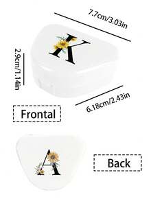 1个白色透气正畸保持器收纳盒，印有A-Z字母花环图案，护齿盒，假牙盒，耐用透气正畸牙套盒，保持器盒，牙齿收纳盒，假牙放置盒，使用方便，携带方便，护齿套盒口腔卫生牙套收纳盒，家庭办公宿舍用品，家居收纳用品，携带方便，牙科配件（不包括Q、U、X） - 白色 - 查看 8