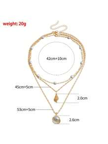 1 件多层珍珠贝壳吊坠项链，波西米亚金色扁平蛇链项链，百搭海滩风格，适合女性