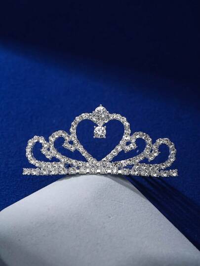 1件镀银合金心形发梳，新娘皇冠生日派对发饰，优雅公主发饰，角色扮演，服装配饰，情人节配饰，婚礼发饰