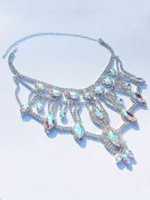 1pc Women's Exaggerated AB Crystal Long Necklace, Fashionable Bridal Wedding Shiny Jewelry Accessory, Valentine's Day Gift