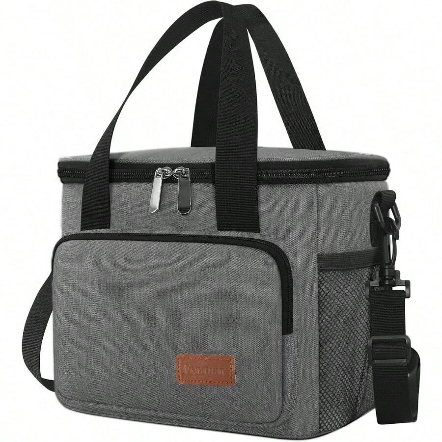 Local Shipping-Femuar Reusable Lunch Box For Men/Women - Insulated Lunch Bag Leakproof Lunchbox For Work Office Picnic Beach - Freezable Lunch Cooler Bag With Adjustable Shoulder Strap - Black - 1-灰色 - 查看 1