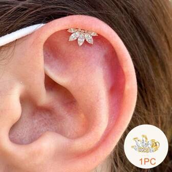 1pc/3pcs Lotus Shaped Ear Cartilage Piercing Zirconia Spiral Earrings, Fashion Ear Cuff For Women