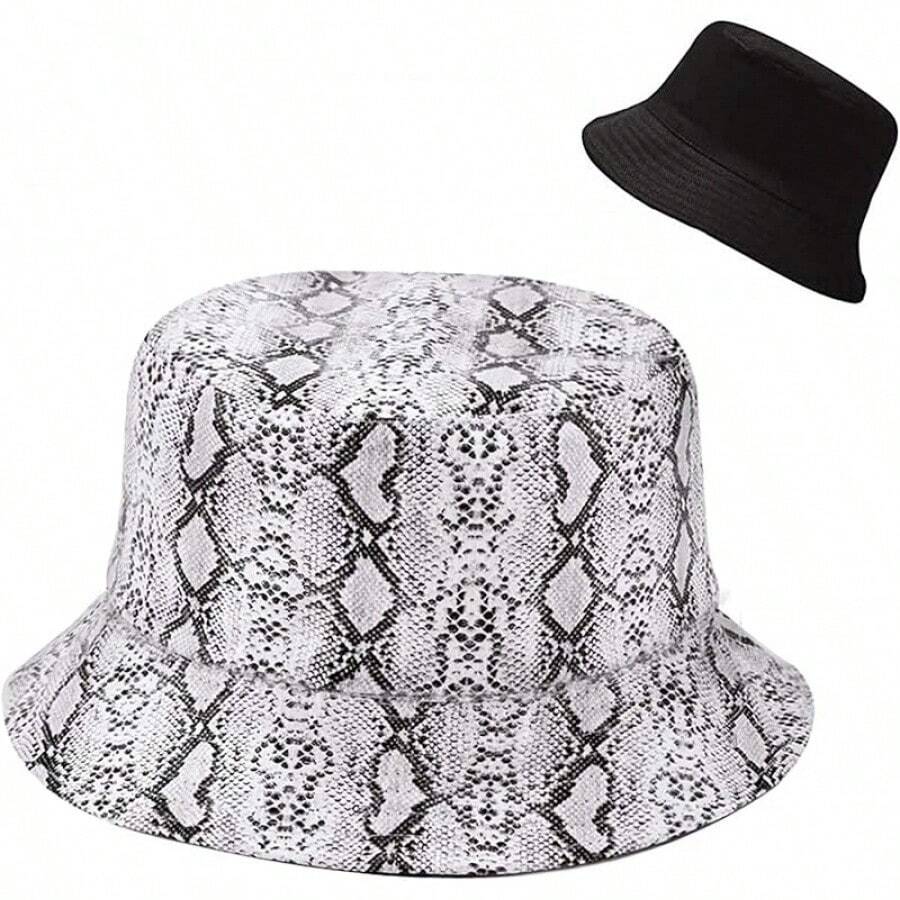 Reversible Bucket Hat For Women, Cute Beach Fisherman Style - Snakeskin - View 1