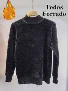 Long Sleeve Knit Sweater High Neck Thick Thermal Lining All Lined Super Warm Cold Weather Blouse - màu đen - Xem 2