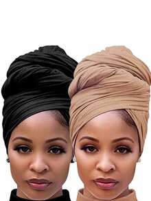 1/2pcs Head Wraps For Women Large Headband Turban Scarf For Black Hair Band African Stretch Jersey Turban Hair Band - Scarf - View 24