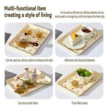 1/2/4Pcs Multifunctional Cherry Pattern Rectangular Plastic Serving Tray, Stackable Serving Plate For Food Snack Dessert Fruit, Food Plate Food Tray Tea Plate, Suitable For Student Adult Use In Home, Kitchen, Party, Rrestaurant - Multicolor - View 5