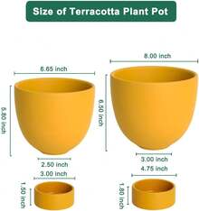 Yellow Terracotta Self Watering Plant Pot - 2 PCS 6 Inch & 8 Inch Terra Cotta Plant Pot With Drainage Hole And Saucer, Small & Large Clay Flower Pot With Tray, Plant Pot For Indoor Outdoor Plant - Mustard Yellow - View 2