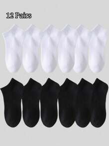 12 pares de calcetines tobilleros negros y blancos para hombre, calcetines deportivos casuales de verano, calcetines tobilleros suaves, calcetines tobilleros regulares, para uso diario