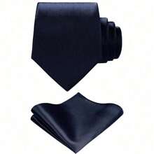 1 Set Men's Solid Color 8cm Necktie & Pocket Square Set, Satin Tie & Handkerchief Set, Business Tie And Pocket Square