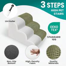 New Dog Stairs For All Dogs, 15.8 In H 3 Step Curved Dog Ramp For High Bed And Couch, Foam Dog Ramp   Non-Slip Waterproof Fabric Cover, Pet Stairs For Pets Joints, Green - Sage Green 22.4x 15.8x 15.8 - View 2