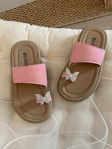 1双儿童大花装饰人造皮革材质露趾平底甜美风格拖鞋日常/夏季时尚儿童拖鞋 - 粉色 - 查看 3