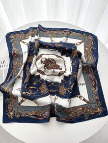 1 chiếc khăn lụa vuông, khăn trùm đầu in họa tiết satin dành cho nữ, khăn choàng túi xách, băng đô, khăn trùm đầu thời trang nữ, khăn choàng vai, khăn quàng cổ, khăn quàng cổ nữ, khăn trùm đầu, phụ kiện váy - Dây chuyền màu xanh nước biển - Xem 2