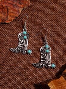 1 paire de boucles d'oreilles cowboy occidentales rétro brillantes, chics et uniques. Style turquoise polyvalent pour le port quotidien, les fêtes, le travail et les vacances