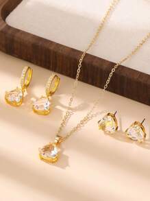 Charming Girl Crystal Zirconia Shinny Earring Necklace Set For Party Gift