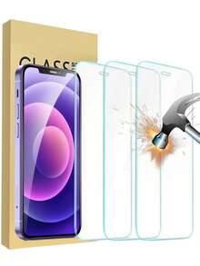 3pcs High Definition Transparent Tempered Glass Screen Protector, Sensitive Touch, Anti-Shatter, Anti-Fingerprint, Anti-Bubble, Anti-Scratch, Compatible With IPhone 12/12 Pro Screen Protector, High Definition Transparent Tempered Glass Anti-Scratch, Easy To Install, Compatible With IPhone 17/16 Pro Max/16/15/14/13/12/11/XS Max/XR/XS/X/6/7/8 Plus Series Phones, Suitable For Phone Cases - Clear - View 2