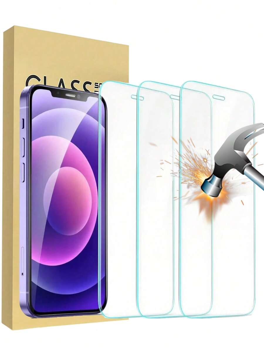 3pcs High Definition Transparent Tempered Glass Screen Protector, Sensitive Touch, Anti-Shatter, Anti-Fingerprint, Anti-Bubble, Anti-Scratch, Compatible With IPhone 12/12 Pro Screen Protector, High Definition Transparent Tempered Glass Anti-Scratch, Easy To Install, Compatible With IPhone 17/16 Pro Max/16/15/14/13/12/11/XS Max/XR/XS/X/6/7/8 Plus Series Phones, Suitable For Phone Cases