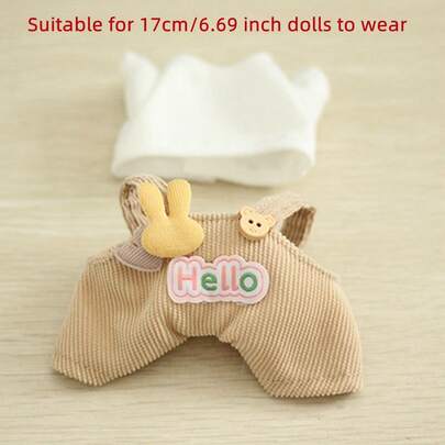 仅含一套服装（不含娃娃），适合17厘米第一/第二/第三代娃娃，包括背带裤、帽子和派对服装配饰。
