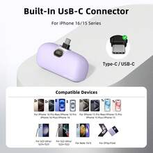 LUCKYDUO 小型 USB C 便携式充电器，5000mAh 超紧凑型 PD 20W 快速充电迷你移动电源，带 LCD 显示屏，旅行电池组，兼容 IP 16/15 和其他 Type-C Android 手机，适合夏季假期户外旅行/露营和应急备用移动电源，适合送给家人、朋友、生日电量显示的礼物 - 黑色 - 查看 2
