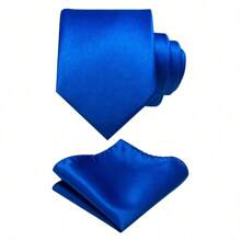 1 Set Men's Solid Color 8cm Necktie & Pocket Square Set, Satin Tie & Handkerchief Set, Business Tie And Pocket Square