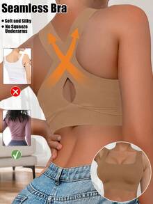 Comfy Bra Women Sexy Criss Cross Brown Bras Soft Cups Wireless Bralette U Neck Removable Padding Seamless Not Transparent Backless Lingerie Traceless Underwear Crop Tops Intimates Tank Top Training Bra Breathable Fabric Wide Straps Suitable For Party Wedding Or Dress For Fitness Yoga Running And Sports Venues