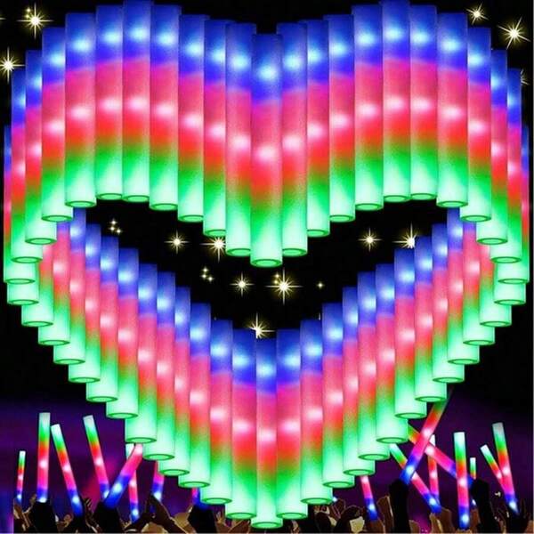 20/24/30/42/50PCS Foam Sticks, LED Glow Sticks For Party Decoration, Colorful Flashing Glow Sticks, Glow Sticks For Christmas Weddings, Birthday Concerts, Festivals, New Year's Nightclubs, Graduation Parties, And Halloween Carnival Parties