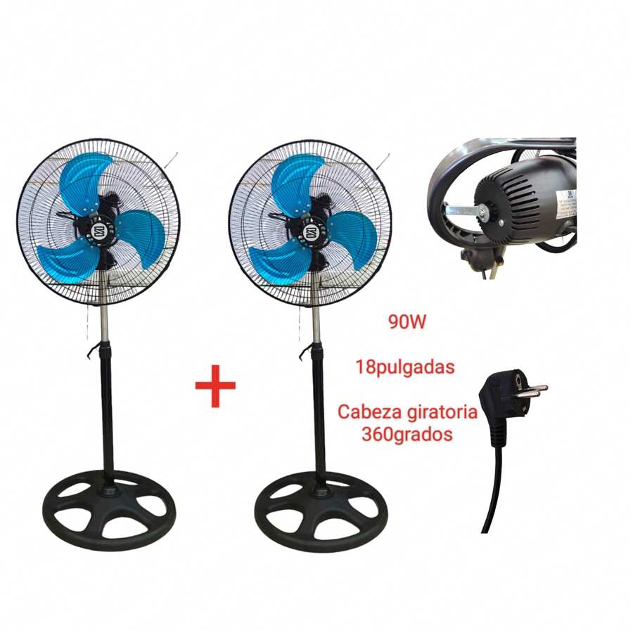 Ventilador PREMIUM cabeza giratoria 360 grados de pie grande Industrial Juego de 2 ventiladores Aspa metalica 3 aspas  altura regulables 90w AIRE MUY FUERTE ajuste 3 velocidades 18pulgadas calidad premium garantizado