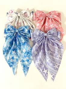 4pcs Women's Extra Large Long Streamer Bow Hair Clips, Elegant Spring-Loaded Hair Claw For Ponytail ,Hair Accessory ,School Accessories, Hair Slide, Hair Claws