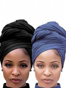 1/2pcs Head Wraps For Women Large Headband Turban Scarf For Black Hair Band African Stretch Jersey Turban Hair Band - Scarf - View 26