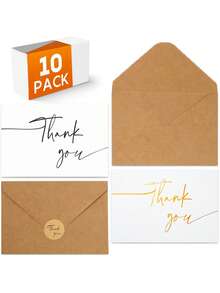 10pcs Thank You Cards With Envelopes, Holiday Party Wedding Appreciation Notes, Teacher, Graduation, Business, Holiday And Christmas Thank You Cards, Gift Set [White, Kraft Paper] - Multicolor - View 2