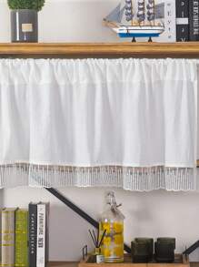 1 Piece Minimalist Solid Color White Pleated Waterfall Edge Kitchen Cabinet Half Curtain, Dust-Proof Decorative Valance