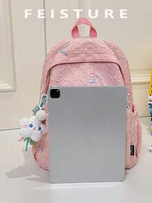 1 pieza Mochila con estampado de mariposa FEISTURE, mochila escolar de gran capacidad para estudiantes de secundaria/preparatoria/universidad - Rosa - Ver 6