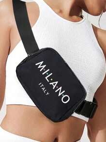 1 peça Mini bolsa transversal com estampa italiana Milano, alça ajustável, pochete com estampa italiana, pochete pequena de nylon, bolsa de armazenamento à prova d'água para esportes e fitness, bolsa transversal multifuncional, bolsa de cintura pequena, bolsa de cintura pequena com alça de ombro ajustável, adequada para compras, viagens, esportes, a melhor escolha para presente (4 cores para escolher)