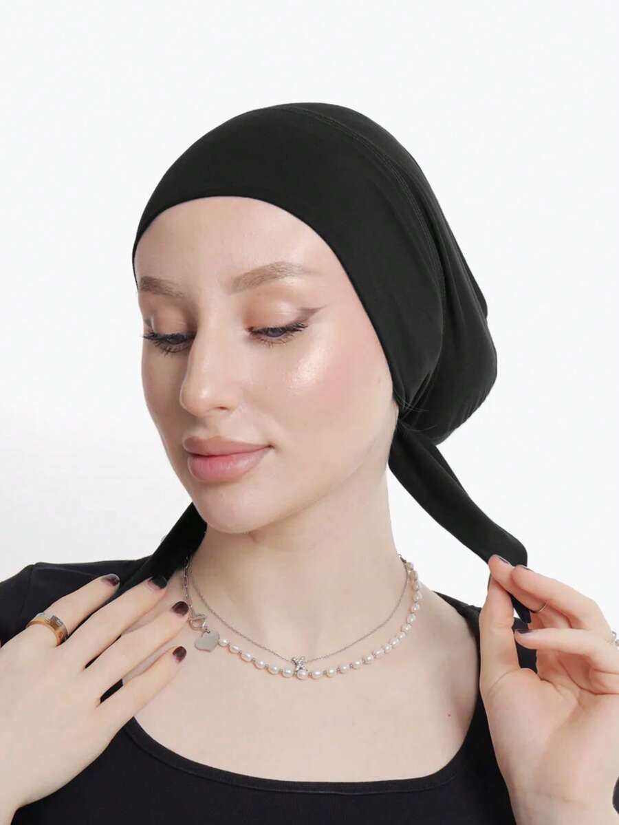 1pc Solid Color Hijab, Simple Fashionable Soft And Comfortable Drawstring Headband Turban Hijab Cap, Headscarf, Suitable For Daily Life And Outdoor Sports For Dress