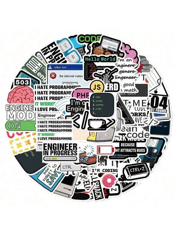 50pcs/Pack Programmer Stickers, Cartoon Style Decorative Stickers For Luggage, Desktop, School Supplies,Back To School