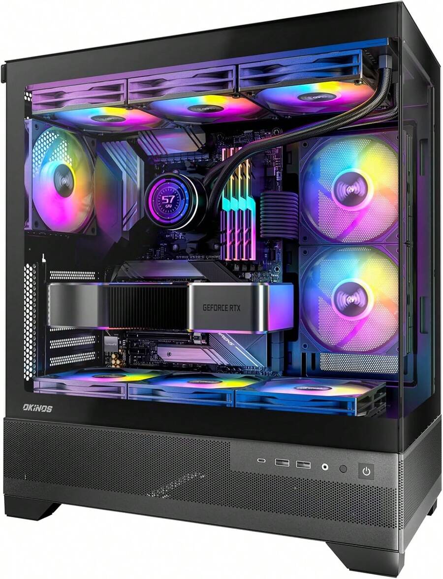 Aqua 7, Pre-Installed 6 * 120mm PWM ARGB Fan, ATX Mid Tower PC Case, Computer Case With Panoramic View Tempered Glass Front & Side Panel, Type C Port, Gaming PC Case, Black