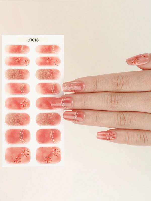 16pcs Semi-Cured Gel Nail Polish Stickers, Firework Nail Art Stickers, Gel Nail Stickers, Requires Lamp Curing, Women Nail Art Decor