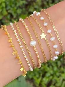 8pcs/Set Women's Fashion Beach Star Beaded Bracelets, Wedding Engagement Party Jewelry Gift