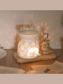 1 biały ceramiczny zestaw do topienia wosku (1 świecznik + 1 miarka do świec) z uchwytem na podgrzewacze | Kominek do olejków eterycznych | Dyfuzor do świec aromaterapeutycznych z miarką do świec, świecznik aromaterapeutyczny, ceramiczny kominek aromaterapeutyczny, uchwyt na herbatę, podgrzewacz do olejków aromaterapeutycznych, kominek do świec do jogi, kominek do herbaty i kawy na sucho do domu, impreza walentynkowa, sezonowa, świąteczna, dekoracja pokoju, wystrój domu, prezent świąteczny i dekoracja świąteczna