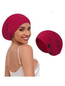 Women's Satin-Lined Sleep Cap, Adjustable Elastic Turban Hat - A - View 6