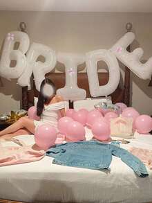 40" White "BRIDE" Balloon With Pink Bow Decor, For Bride Gifts, Bachelorette Party Decoration - White - View 2